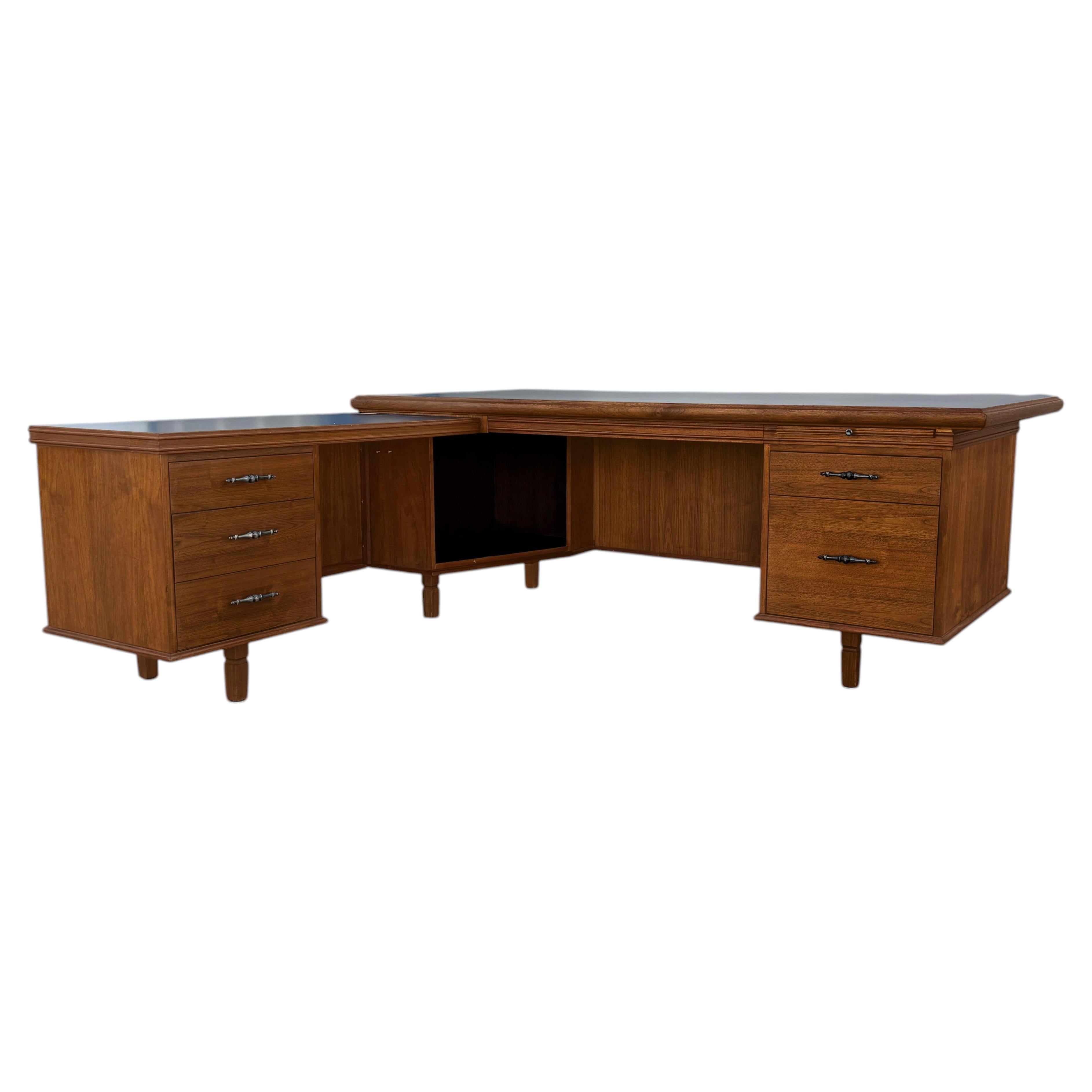 Mid-Century Modern Walnut Executive Desk with Black Laminate Top, 1960s