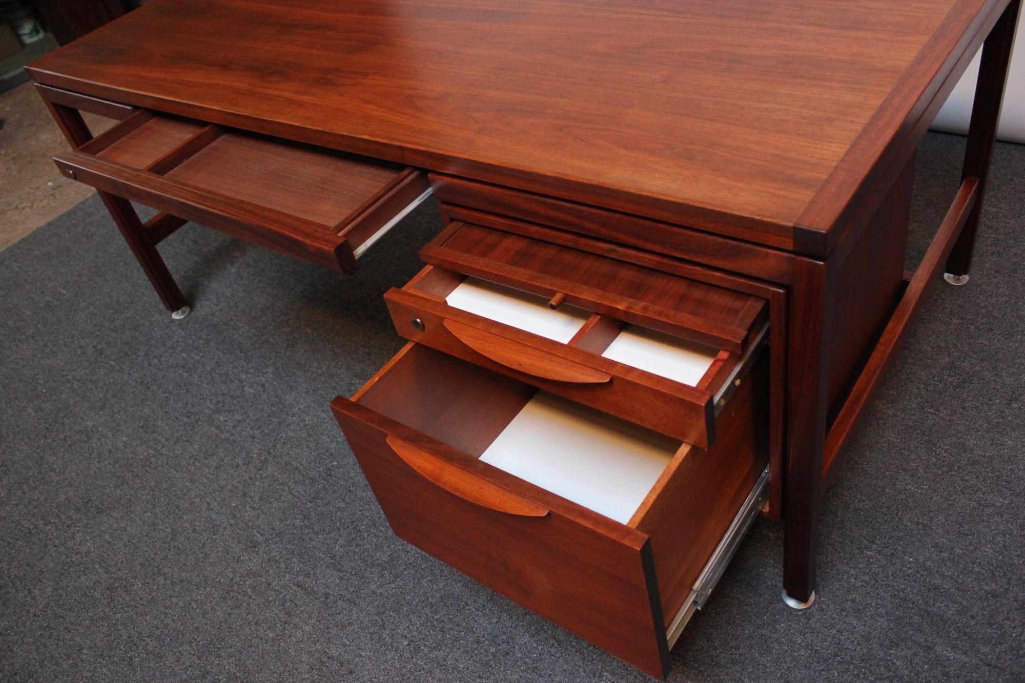 Mid-Century Modern Walnut Executive Desk with File Cabinet Drawer by Jens Risom 4