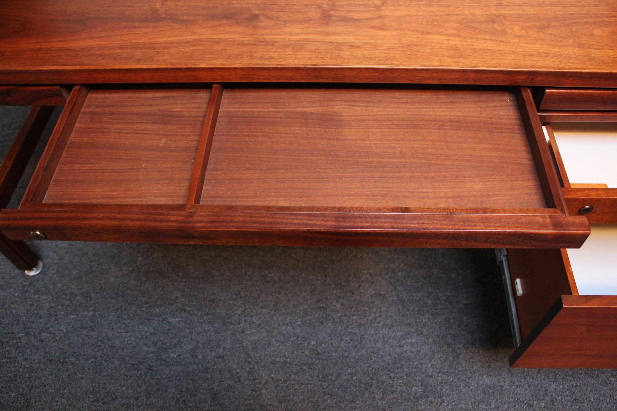 Mid-Century Modern Walnut Executive Desk with File Cabinet Drawer by Jens Risom 10