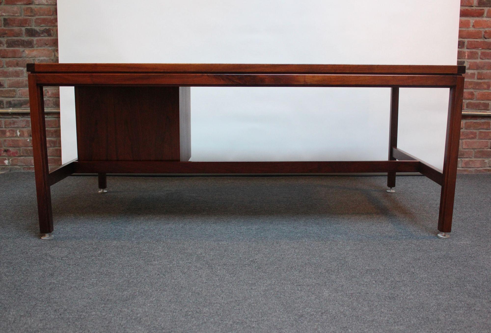 Mid-Century Modern Walnut Executive Desk with File Cabinet Drawer by Jens Risom 1