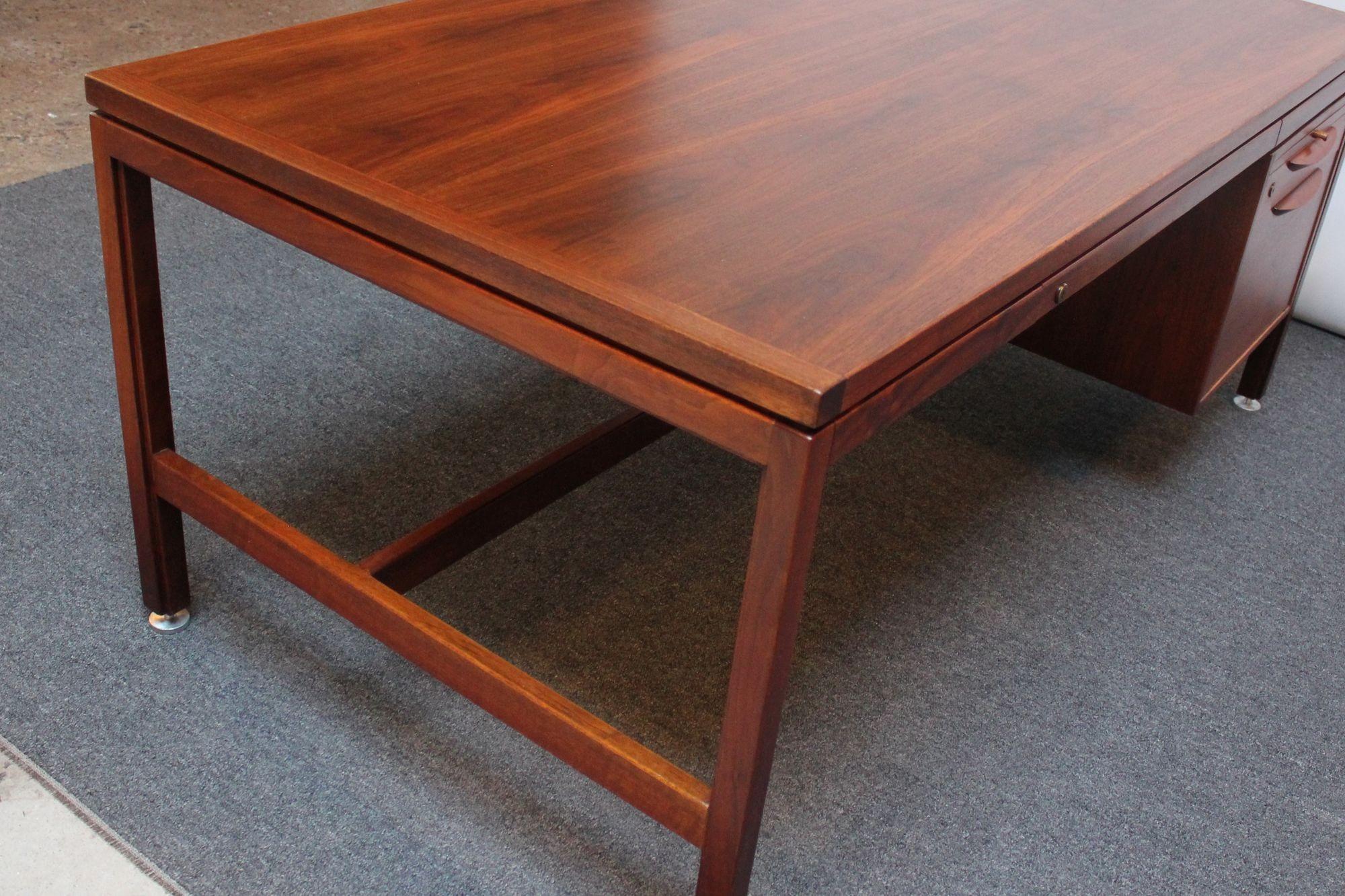 Mid-Century Modern Walnut Executive Desk with File Cabinet Drawer by Jens Risom 2
