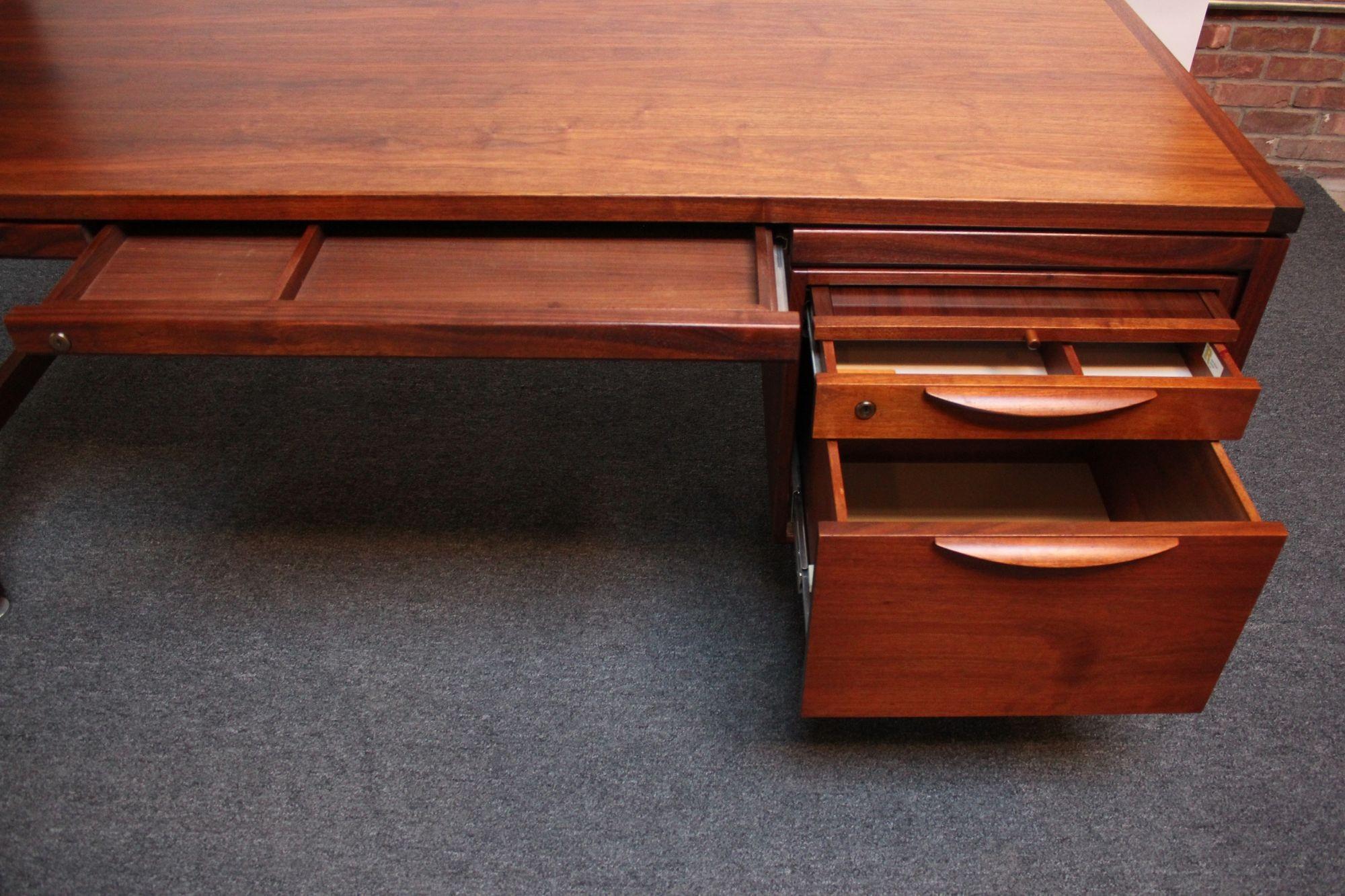 Mid-Century Modern Walnut Executive Desk with File Cabinet Drawer by Jens Risom 3