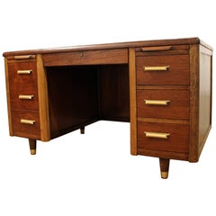 Retro Mid-Century Modern Walnut Executive Desk with Pull-Out Shelves