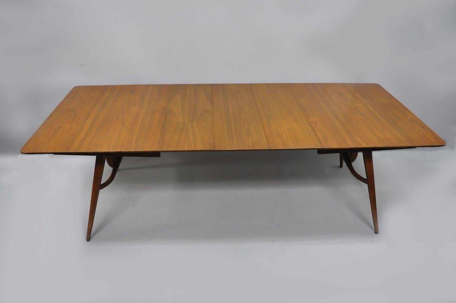 Mid-Century Modern Walnut Extension Dining Table Lyre American Martinsville Era 6