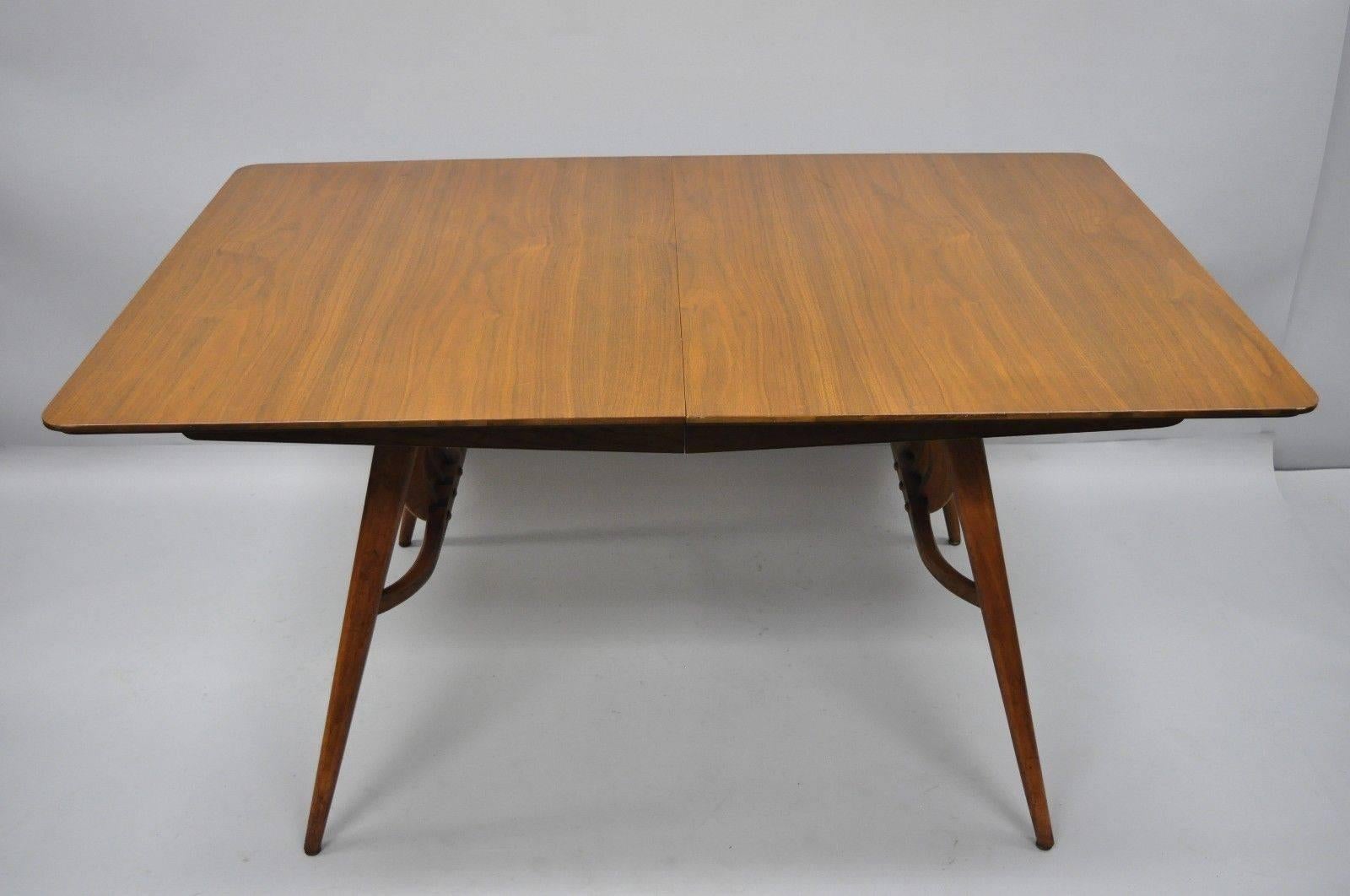 Mid-Century Modern Walnut Extension Dining Table Lyre American Martinsville Era 8