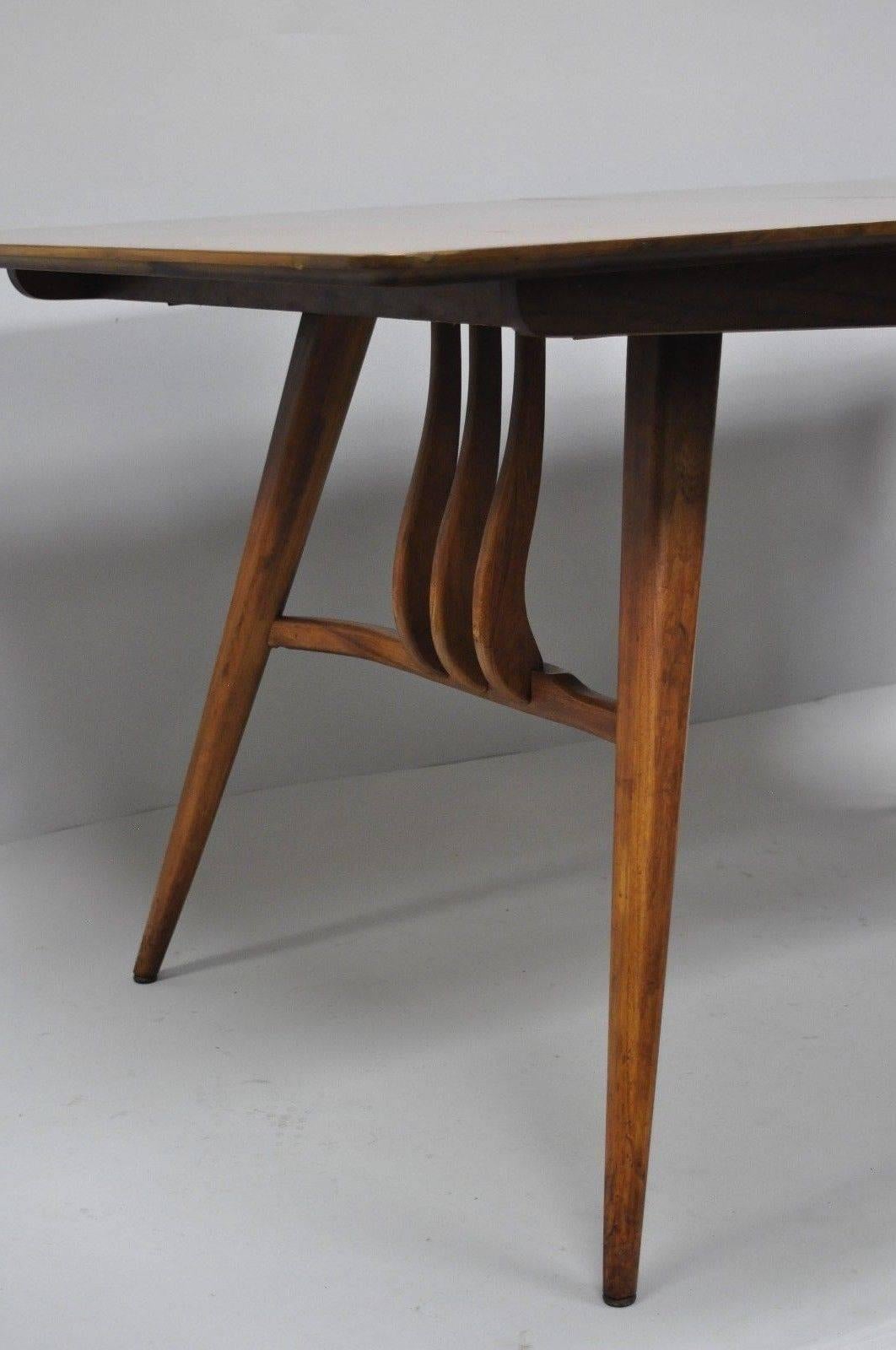 Mid-Century Modern Walnut Extension Dining Table Lyre American Martinsville Era 2