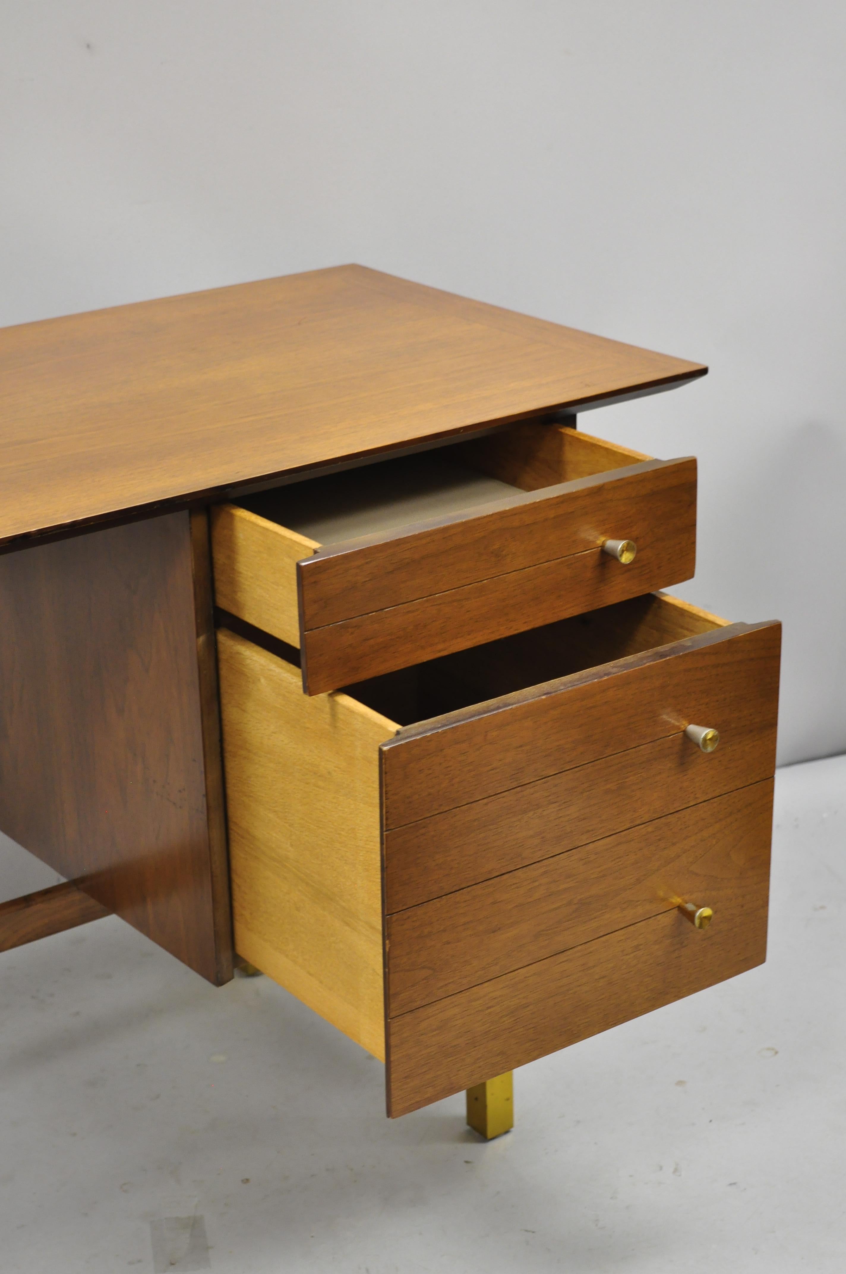 Mid-Century Modern Walnut Floating Top Writing Desk & Cane Hibriten Desk Chair 4