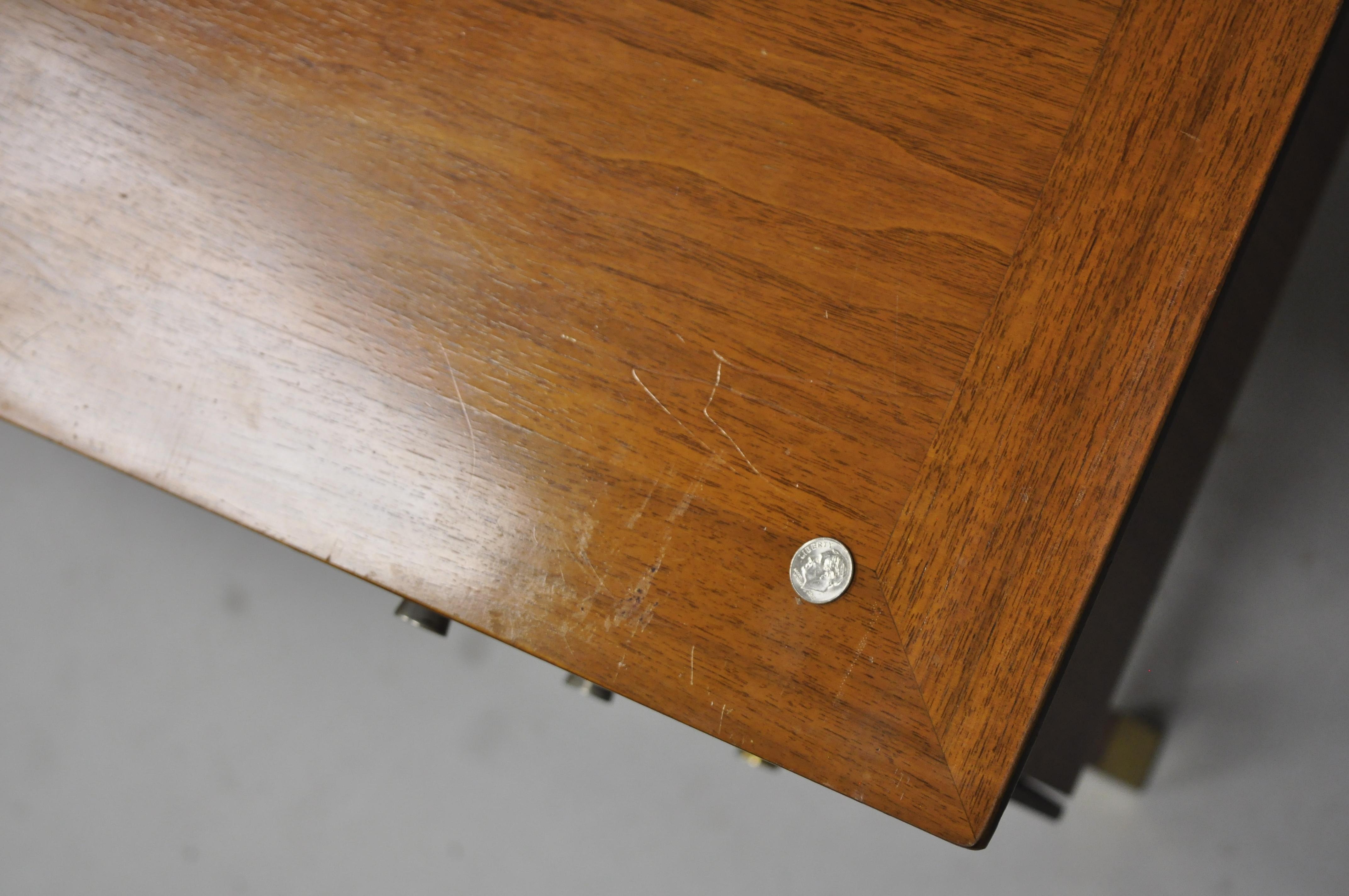 Mid-Century Modern Walnut Floating Top Writing Desk & Cane Hibriten Desk Chair 5