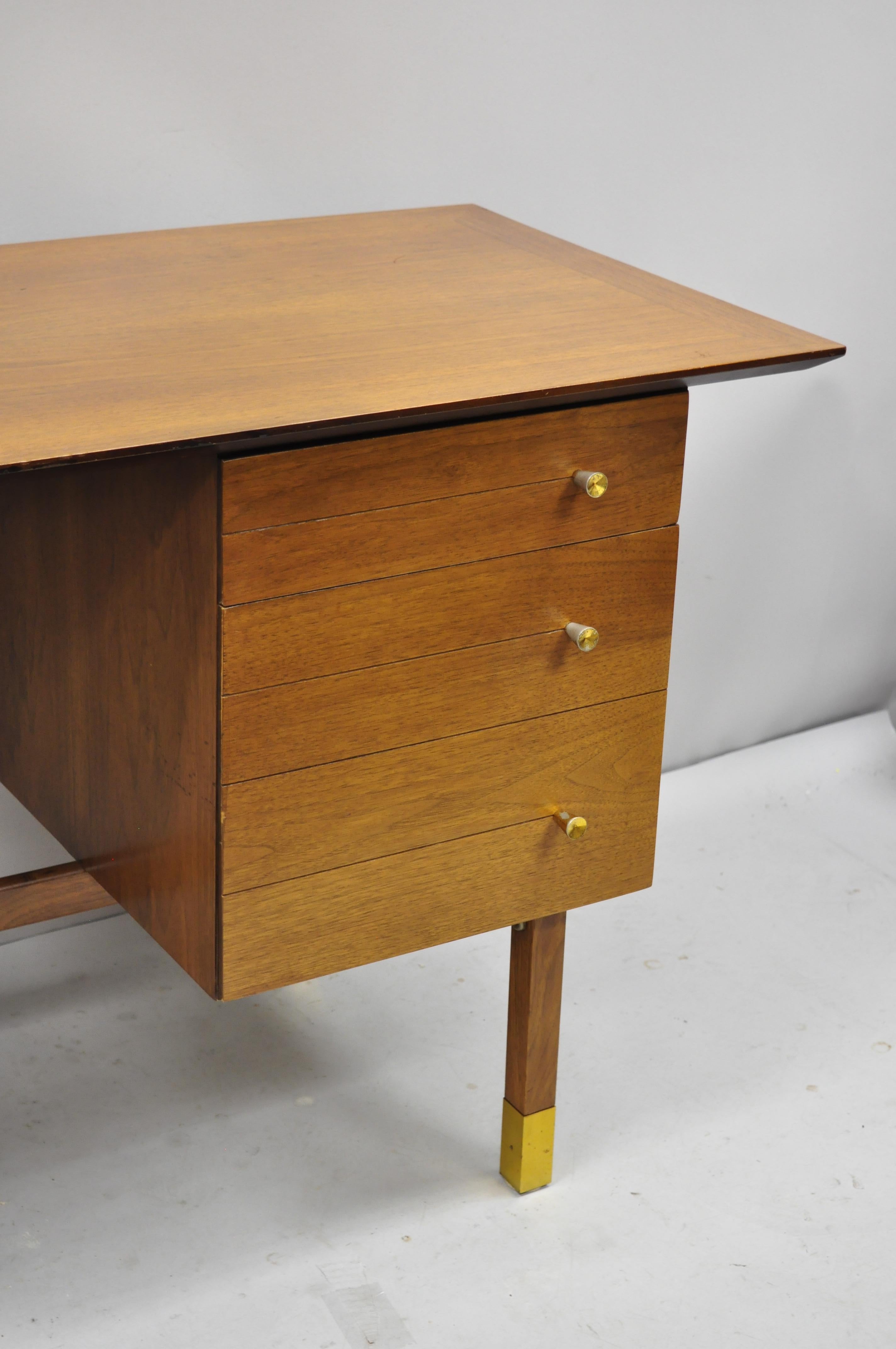 Mid-Century Modern Walnut Floating Top Writing Desk & Cane Hibriten Desk Chair 1