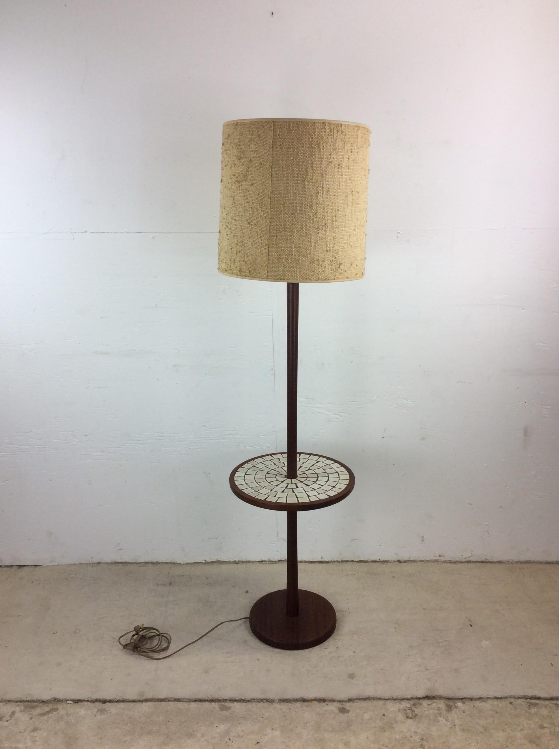 Mid Century Modern Walnut Floor Lamp with Mosaic Tile End Table 8