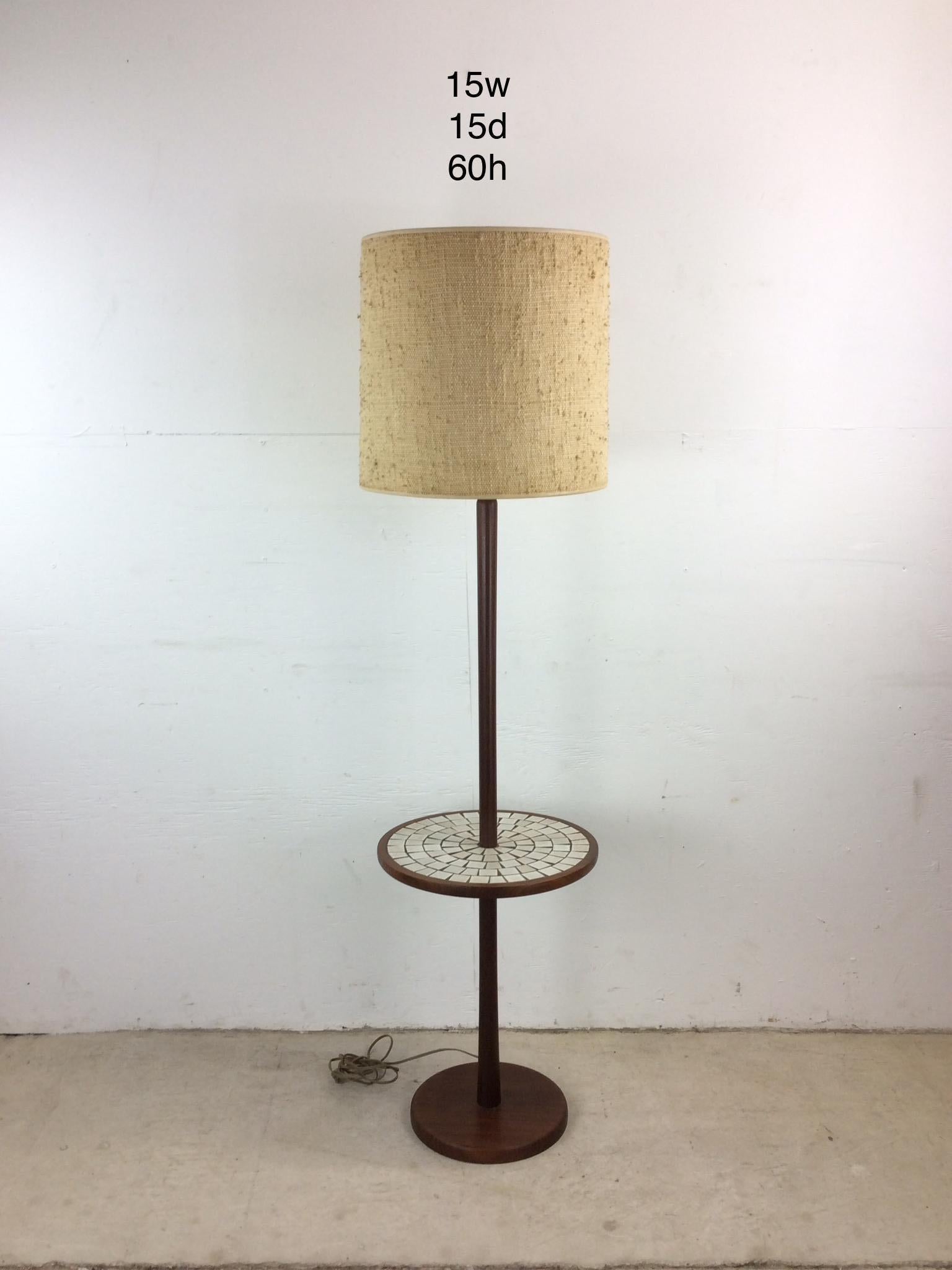 Mid Century Modern Walnut Floor Lamp with Mosaic Tile End Table For Sale 12
