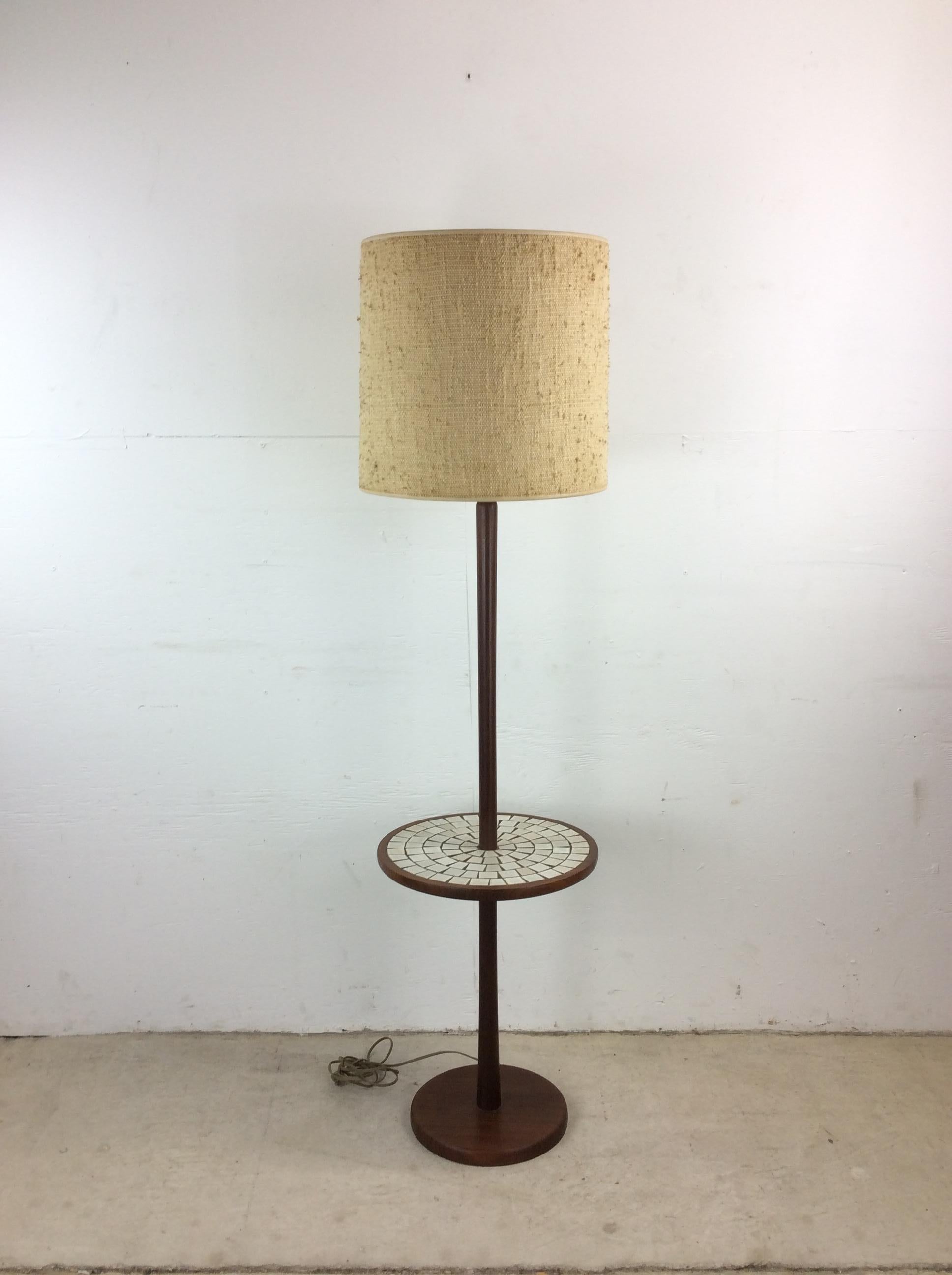 Mid-Century Modern Mid Century Modern Walnut Floor Lamp with Mosaic Tile End Table For Sale