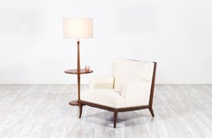 Mid-Century Modern Walnut Floor Lamp with Side Table by Laurel