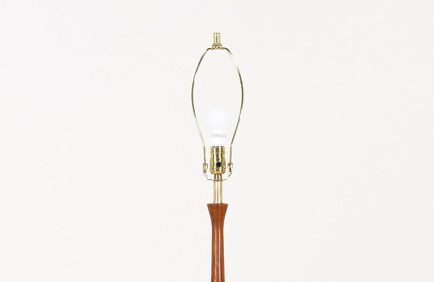 Brass Mid-Century Modern Walnut Floor Lamp with Side Table by Laurel