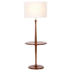 Mid-Century Modern Walnut Floor Lamp with Side Table by Laurel