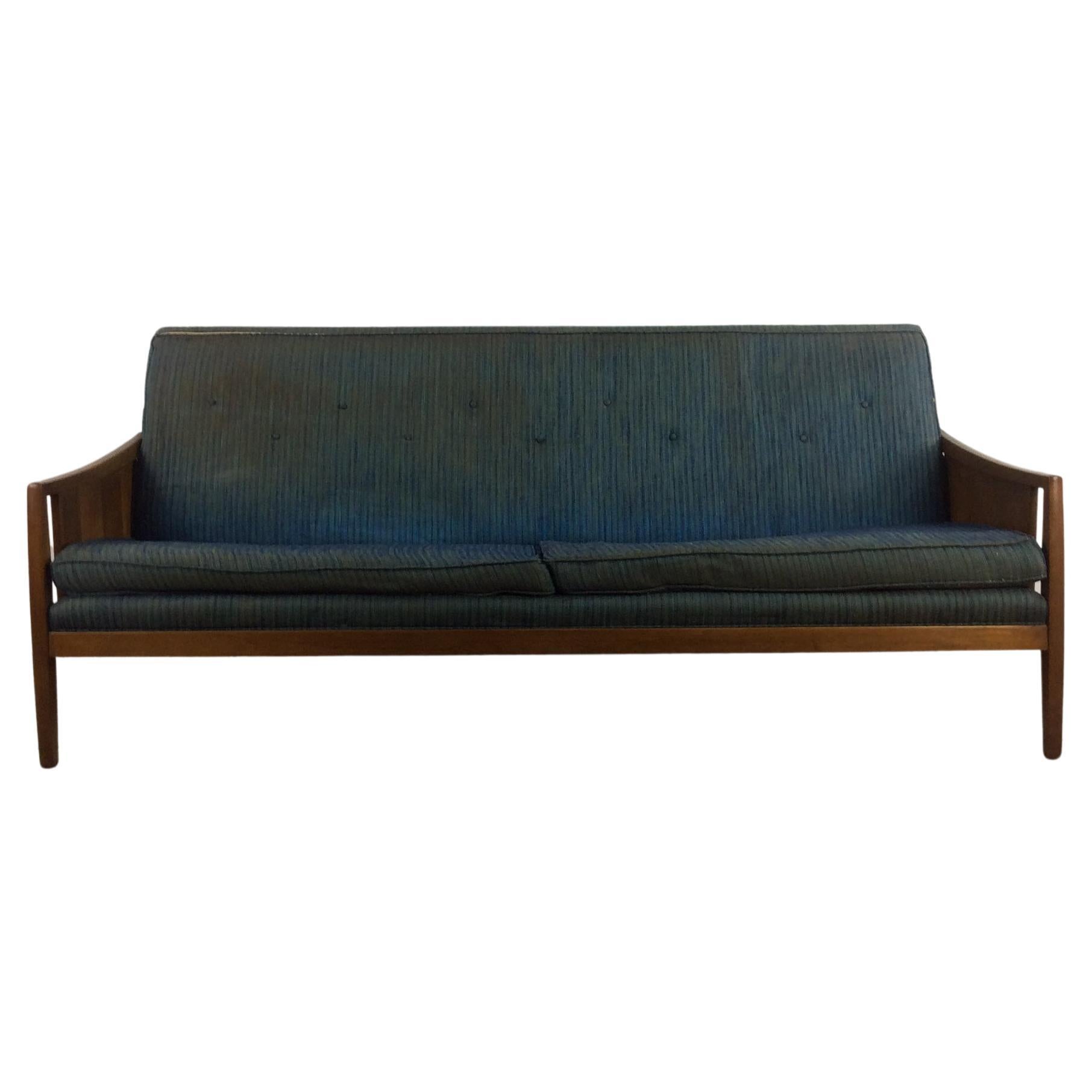 Mid-Century Modern Walnut Frame Sofa by Drexel For Sale