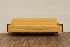 Mid-Century Modern Walnut Frame Sofa  Mustard Yellow Upholstery, 1960s