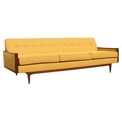 Mid-Century Modern Walnut Frame Sofa  Mustard Yellow Upholstery, 1960s