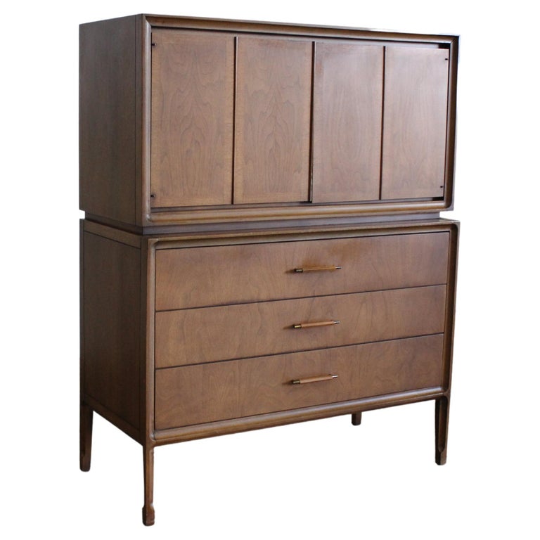 MidCentury Modern Walnut Gentleman's Tall Chest by United For Sale at