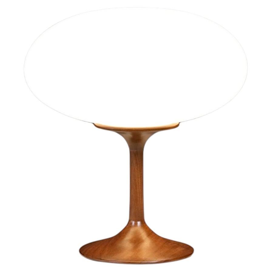 Mid-Century Modern Walnut & Glass Mushroom Table Lamp For Sale