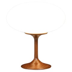 Mid-Century Modern Walnut & Glass Mushroom Table Lamp