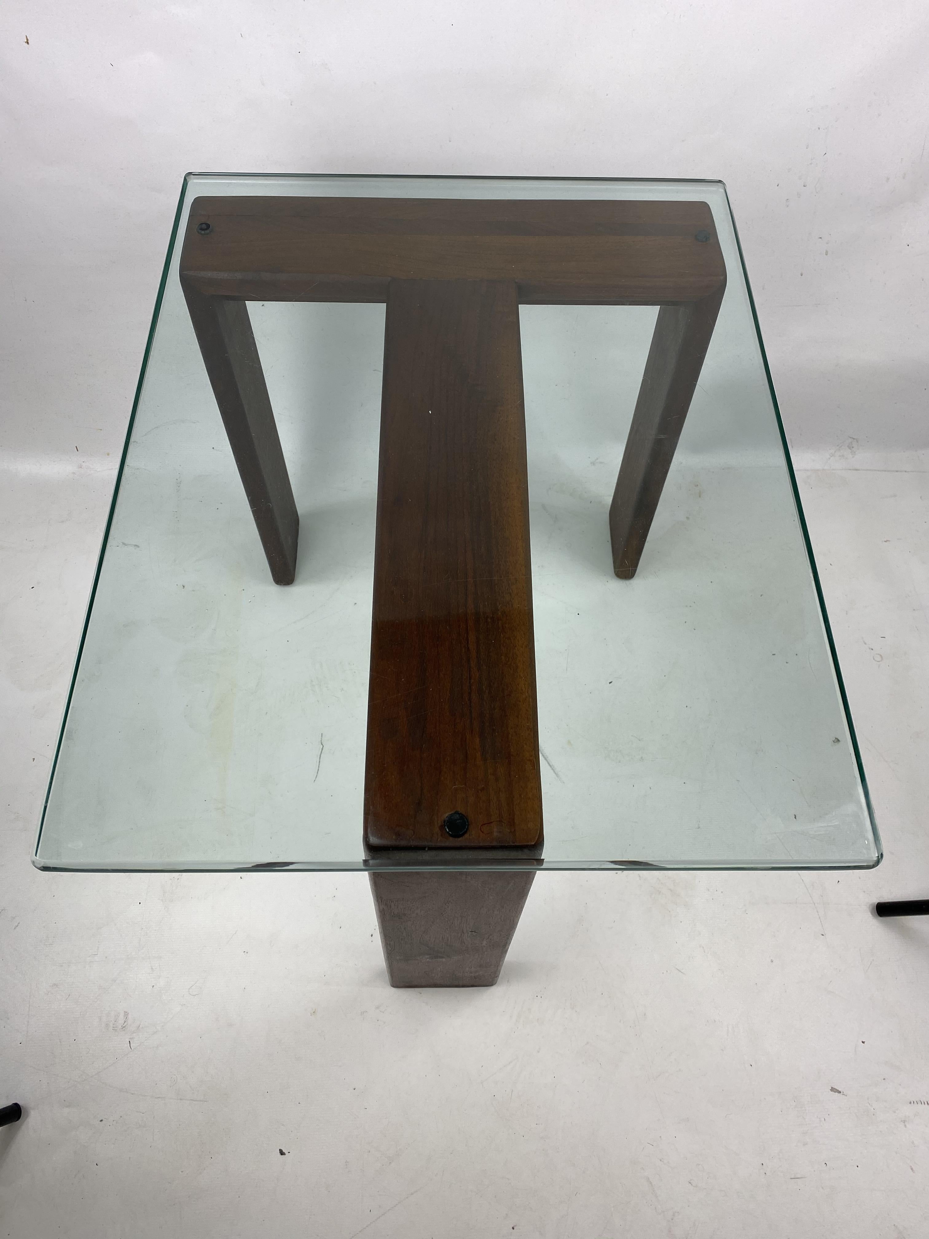 Mid-20th Century Mid-Century Modern Walnut and Glass Side Table For Sale