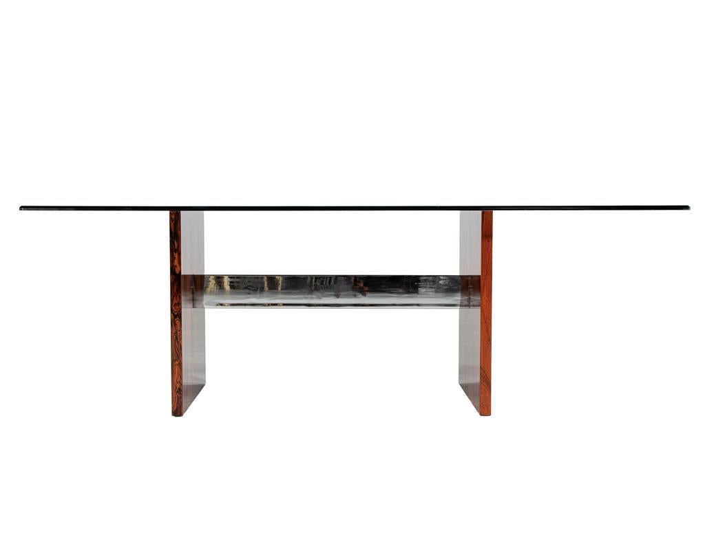 Mid-Century Modern Walnut Glass Top Dining Table, 1970’s, Milo Baughman Style For Sale 5