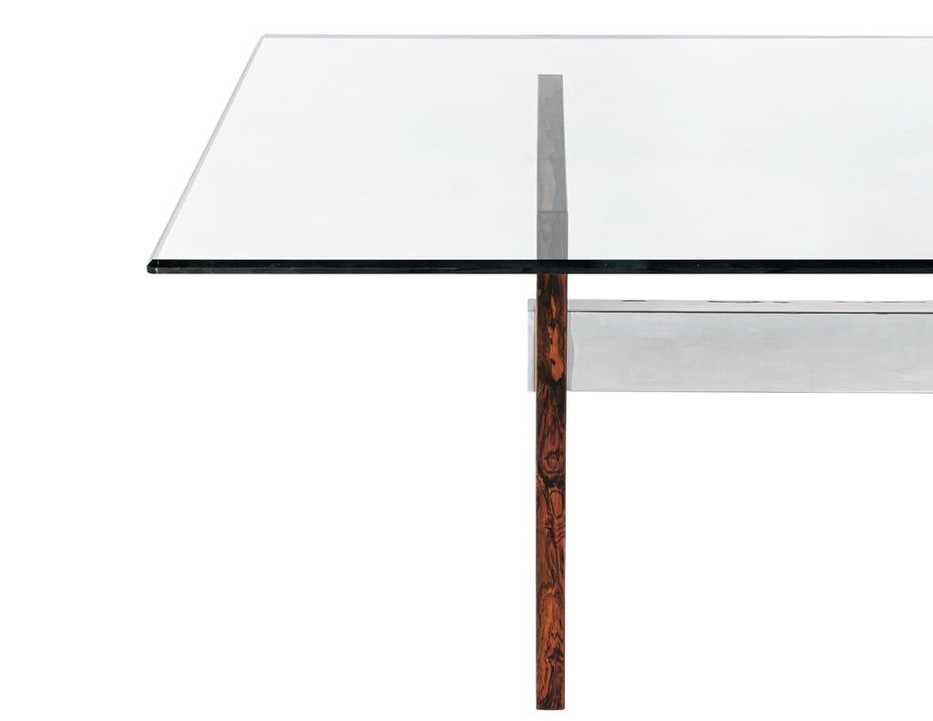 Mid-Century Modern Walnut Glass Top Dining Table, 1970’s, Milo Baughman Style For Sale 7