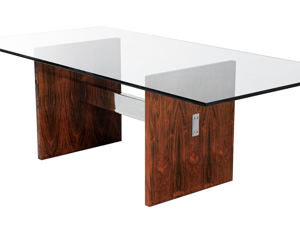 Mid-Century Modern Walnut Glass Top Dining Table, 1970’s, Milo Baughman Style For Sale 9