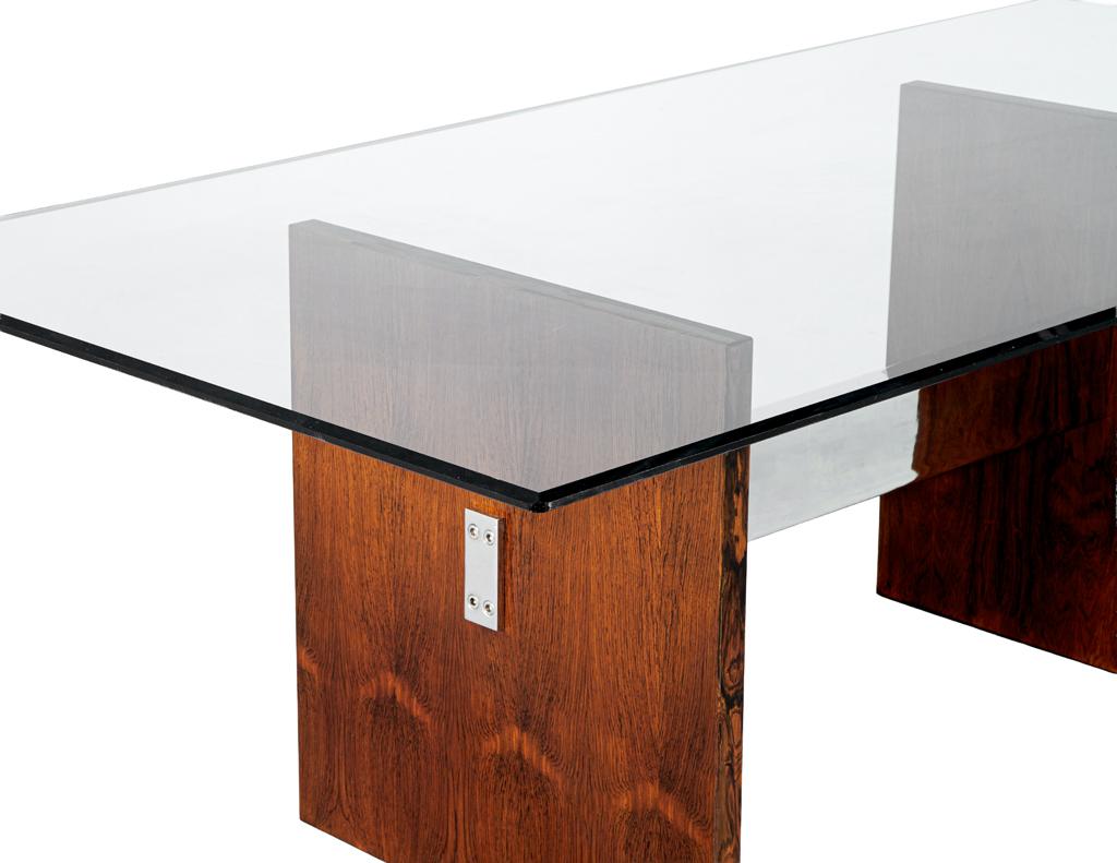 Mid-Century Modern Walnut Glass Top Dining Table, 1970’s, Milo Baughman Style For Sale 10