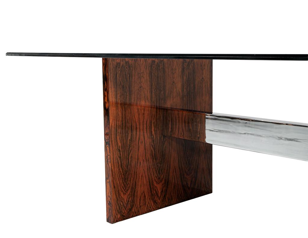 Mid-Century Modern Walnut Glass Top Dining Table, 1970’s, Milo Baughman Style For Sale 2