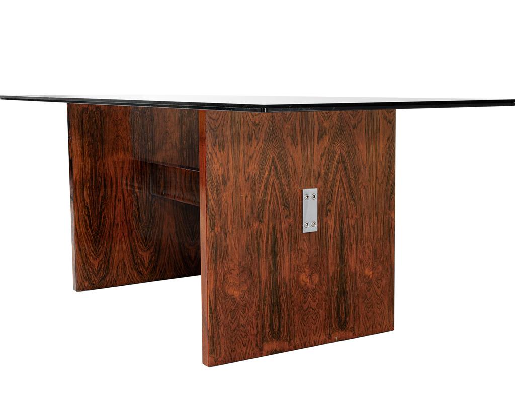 Mid-Century Modern Walnut Glass Top Dining Table, 1970’s, Milo Baughman Style For Sale 3