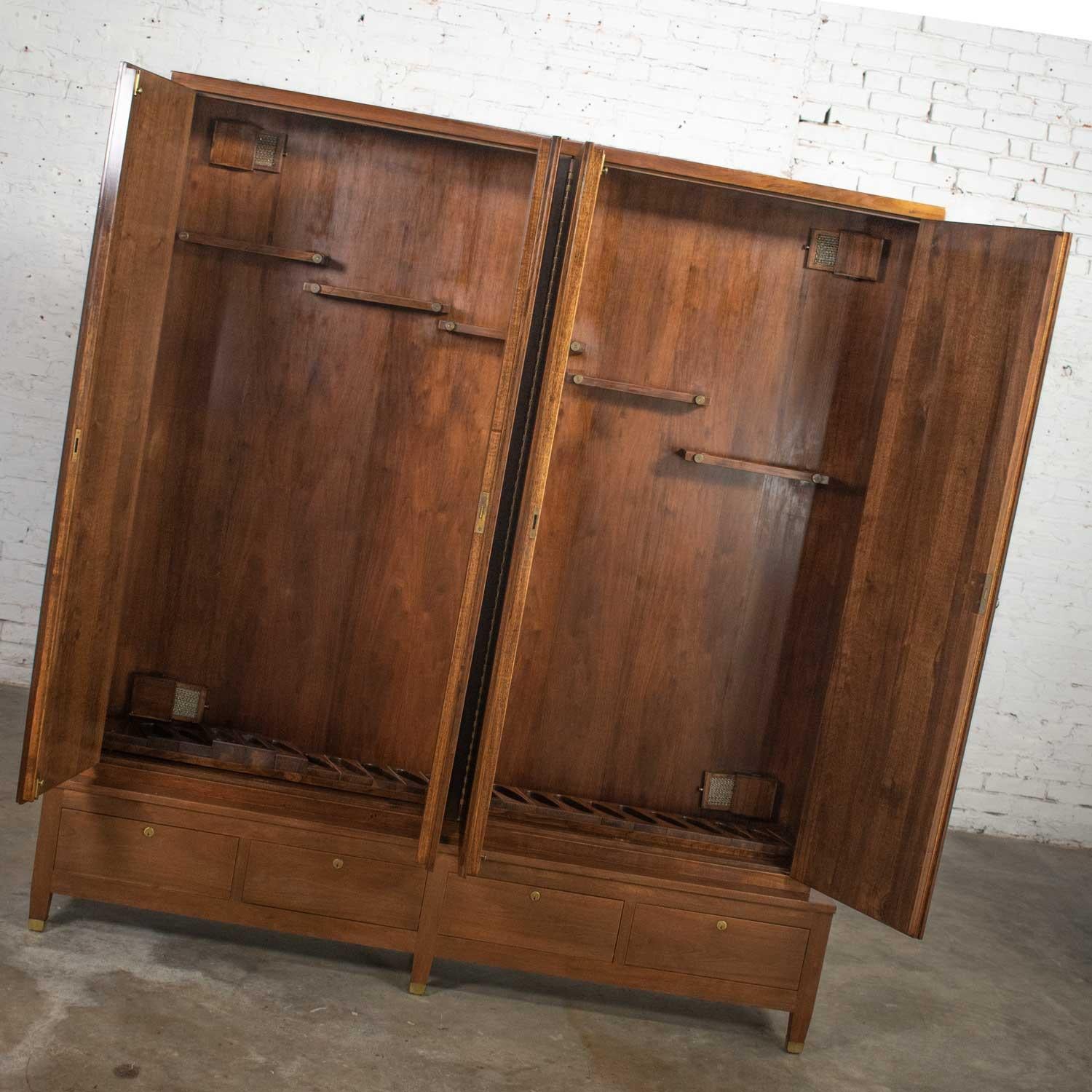 20th Century Mid-Century Modern Walnut Gun Cabinet with Brass Sabots