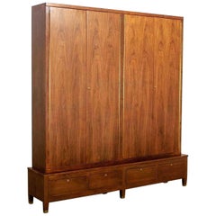 Used Mid-Century Modern Walnut Gun Cabinet with Brass Sabots