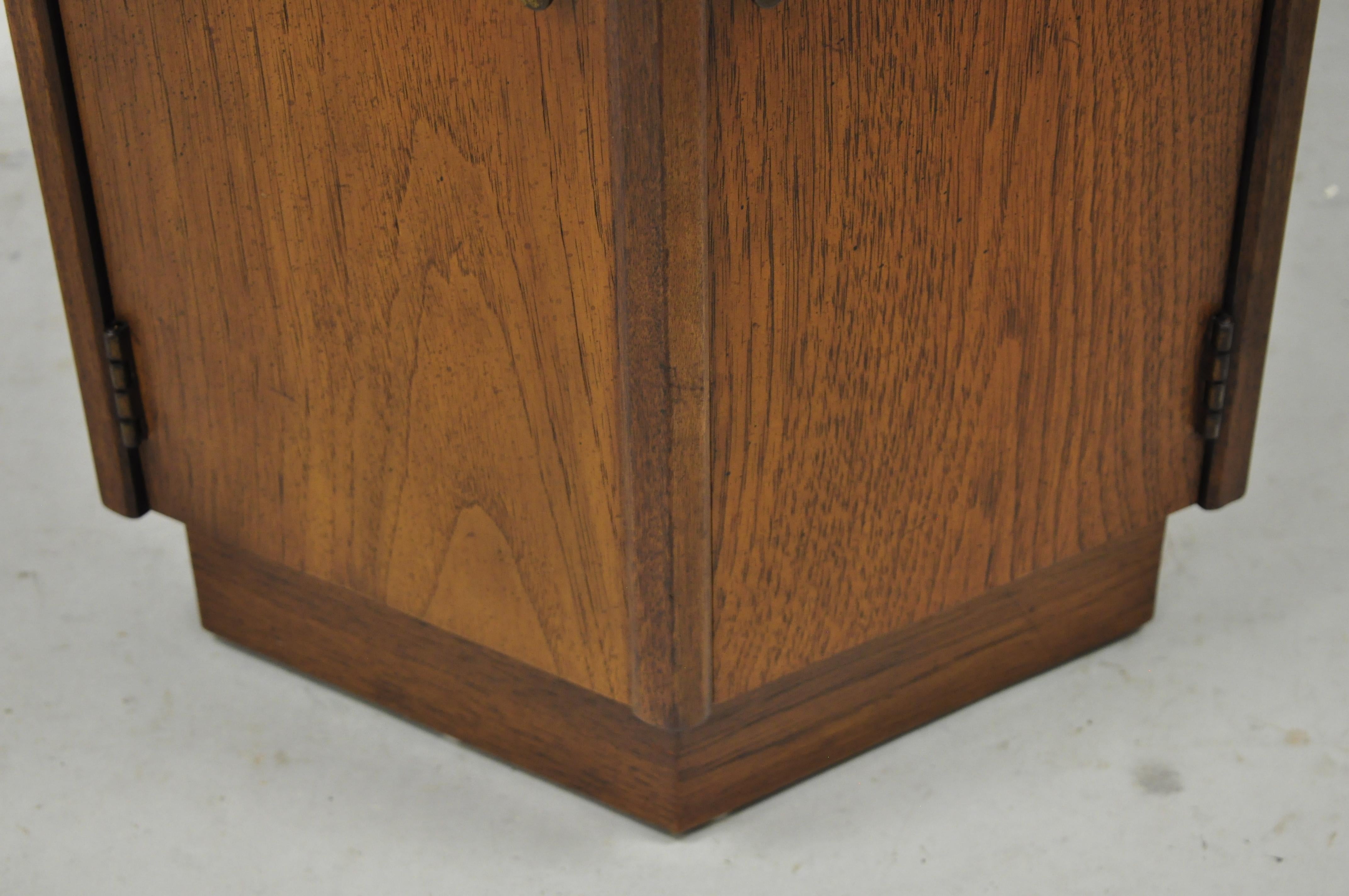 Mid-Century Modern Walnut Hexagonal Slate Top Side Cabinet Drum Table 1
