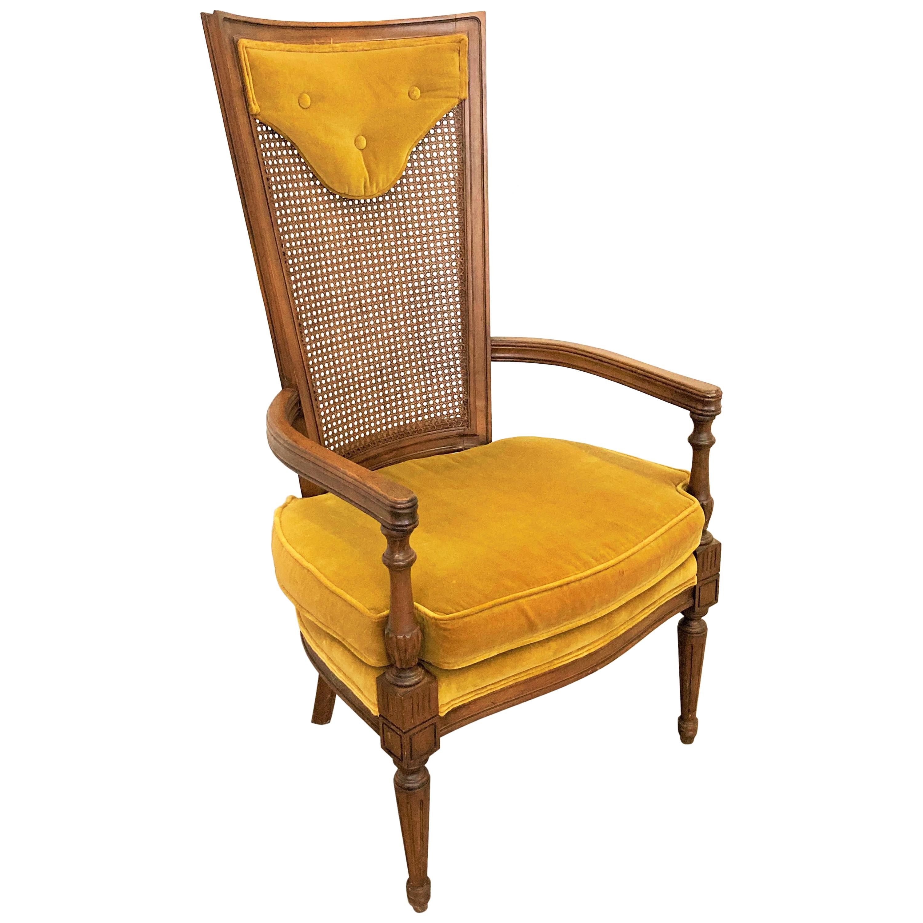 Mid-Century Modern Walnut High Back Cane Armchair For Sale