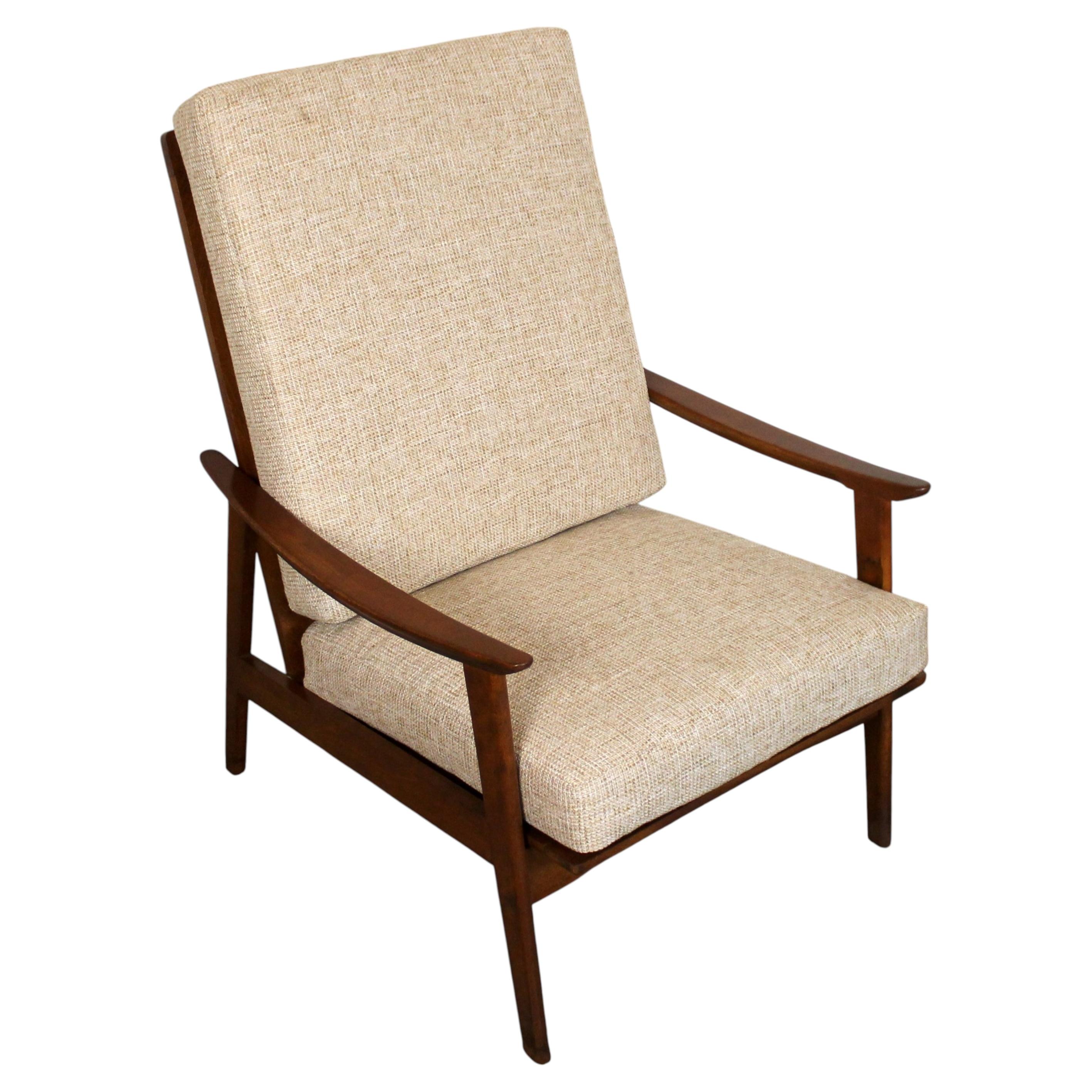 Mid-Century Modern Walnut High Back Lounge Chair