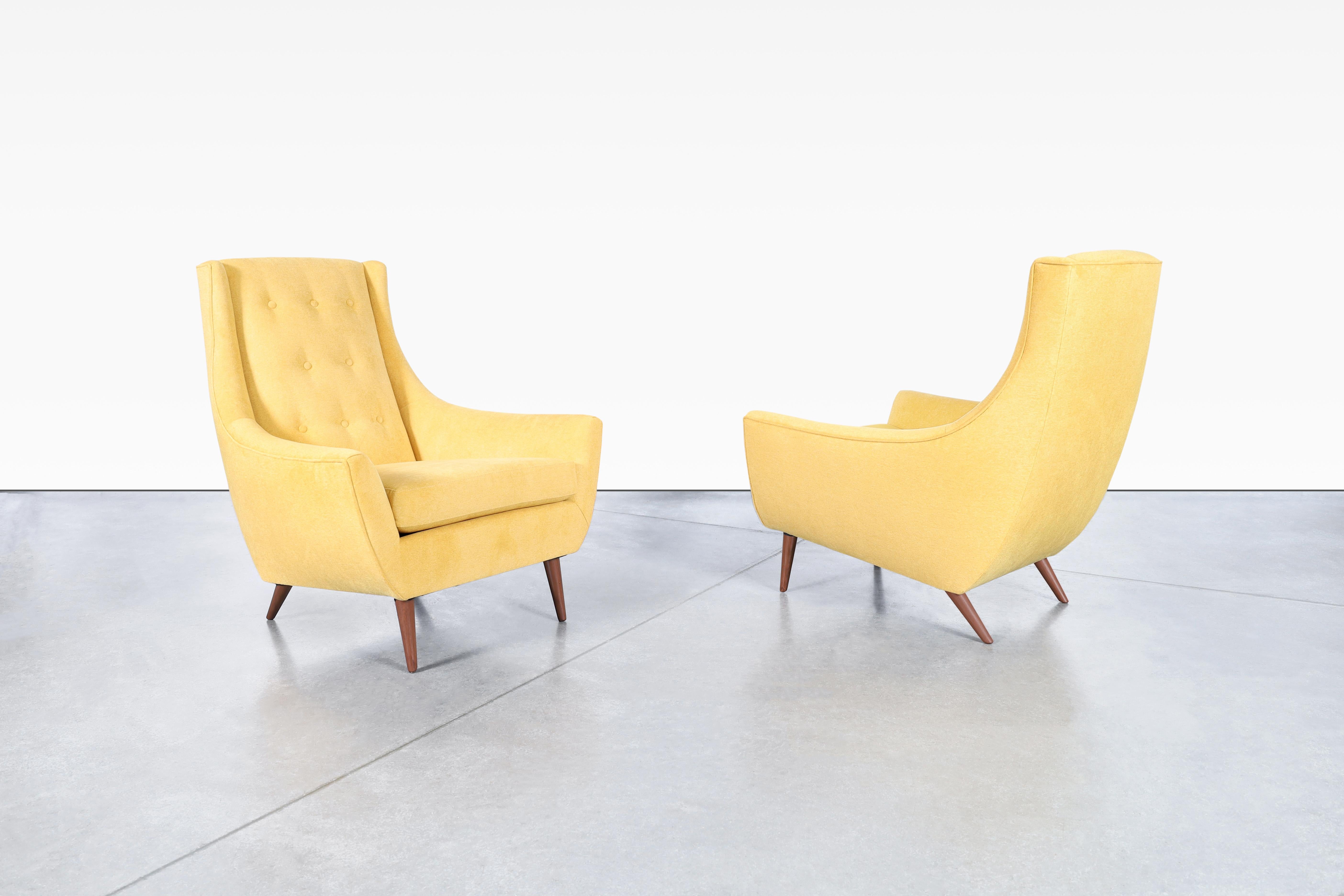 American Mid-Century Modern Walnut High-Back Lounge Chairs For Sale