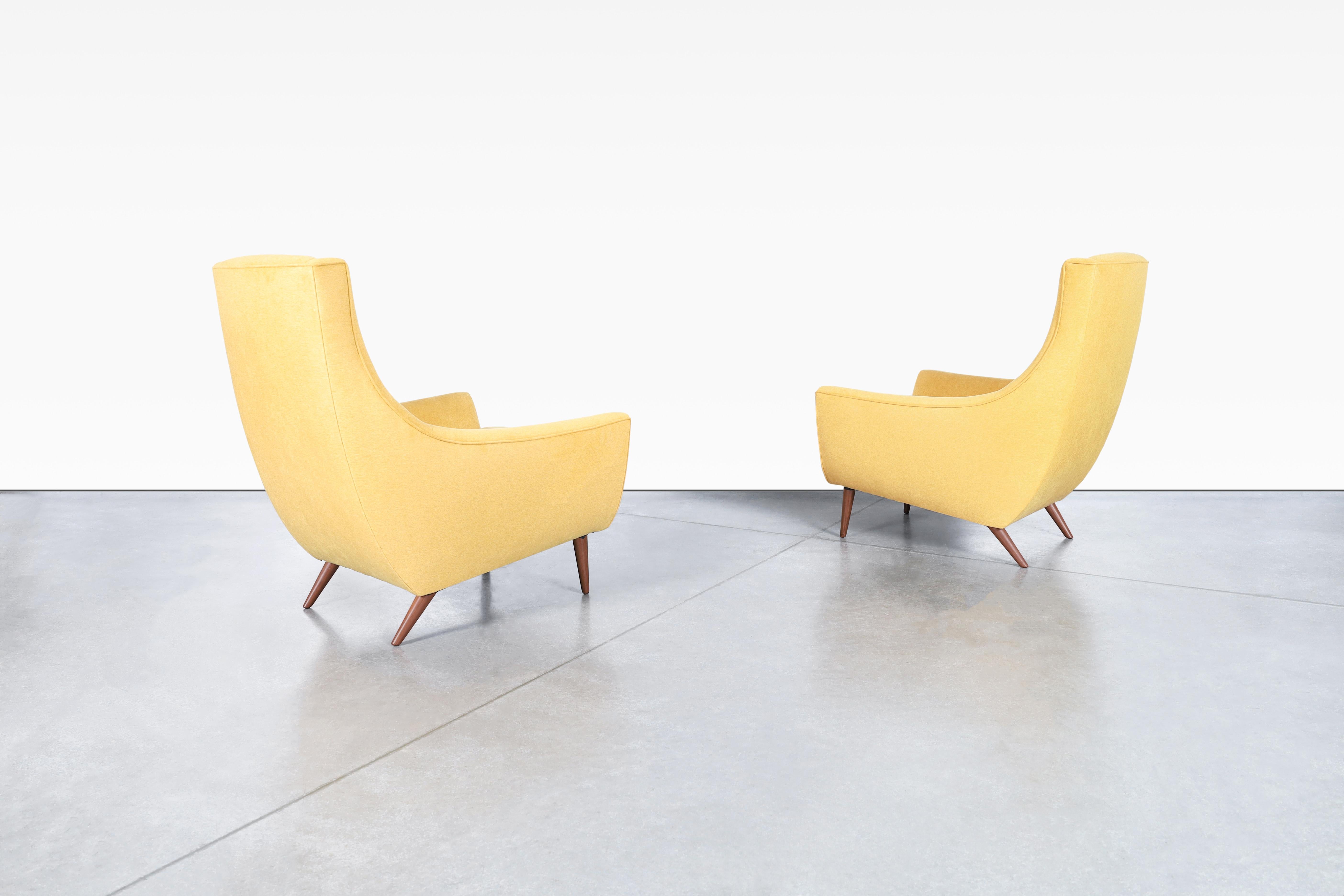 Mid-20th Century Mid-Century Modern Walnut High-Back Lounge Chairs For Sale