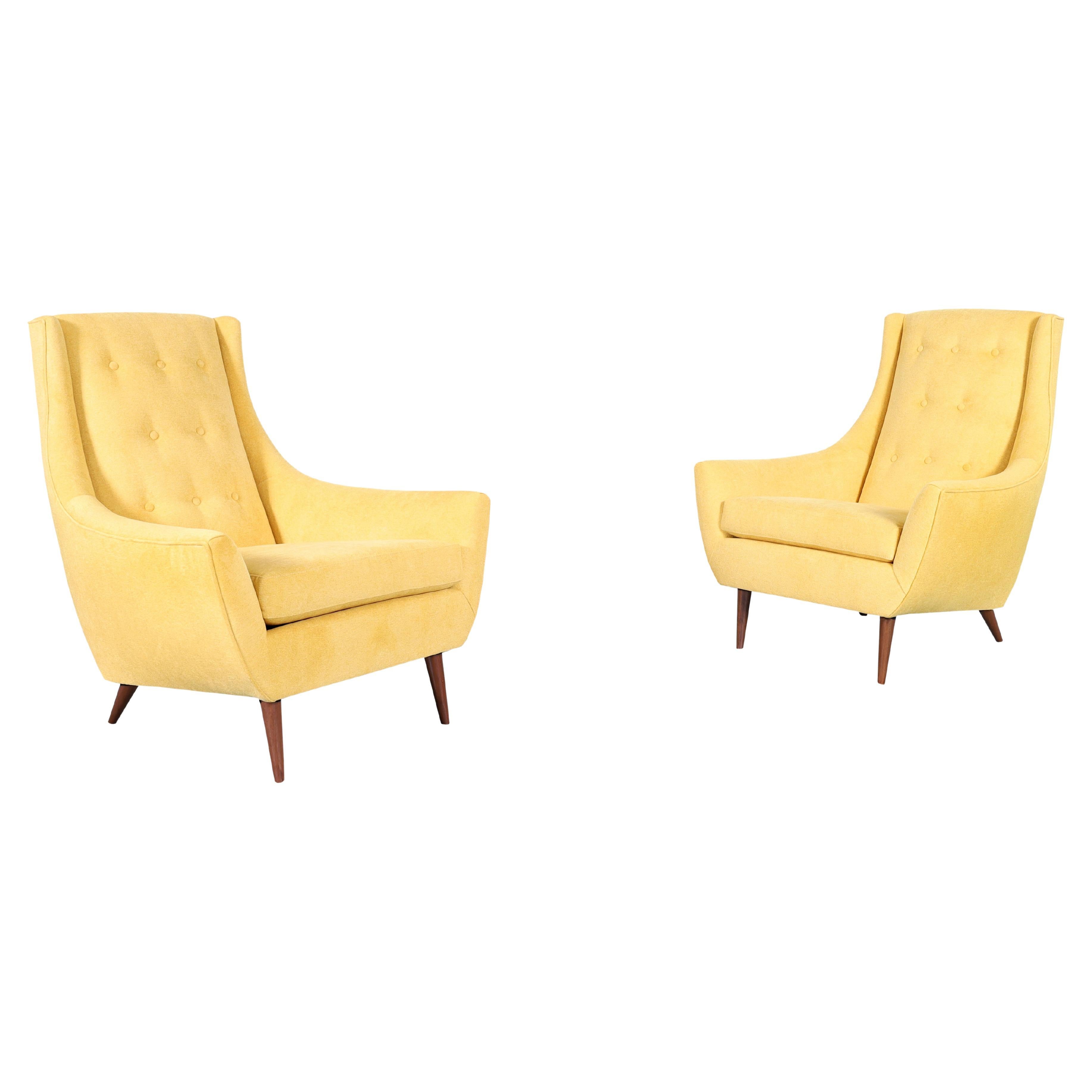 Mid-Century Modern Walnut High-Back Lounge Chairs