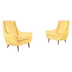 Vintage Mid-Century Modern Walnut High-Back Lounge Chairs