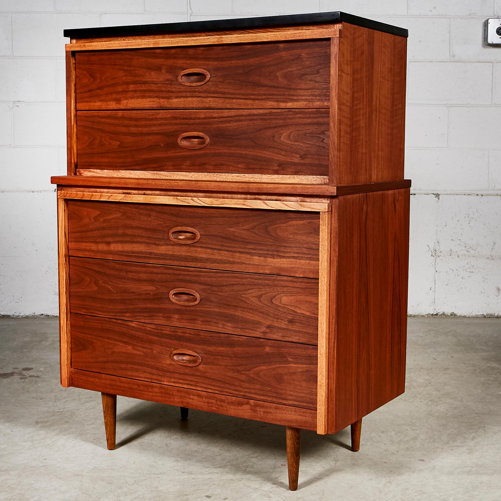 American Mid-Century Modern Walnut High Boy Dresser For Sale
