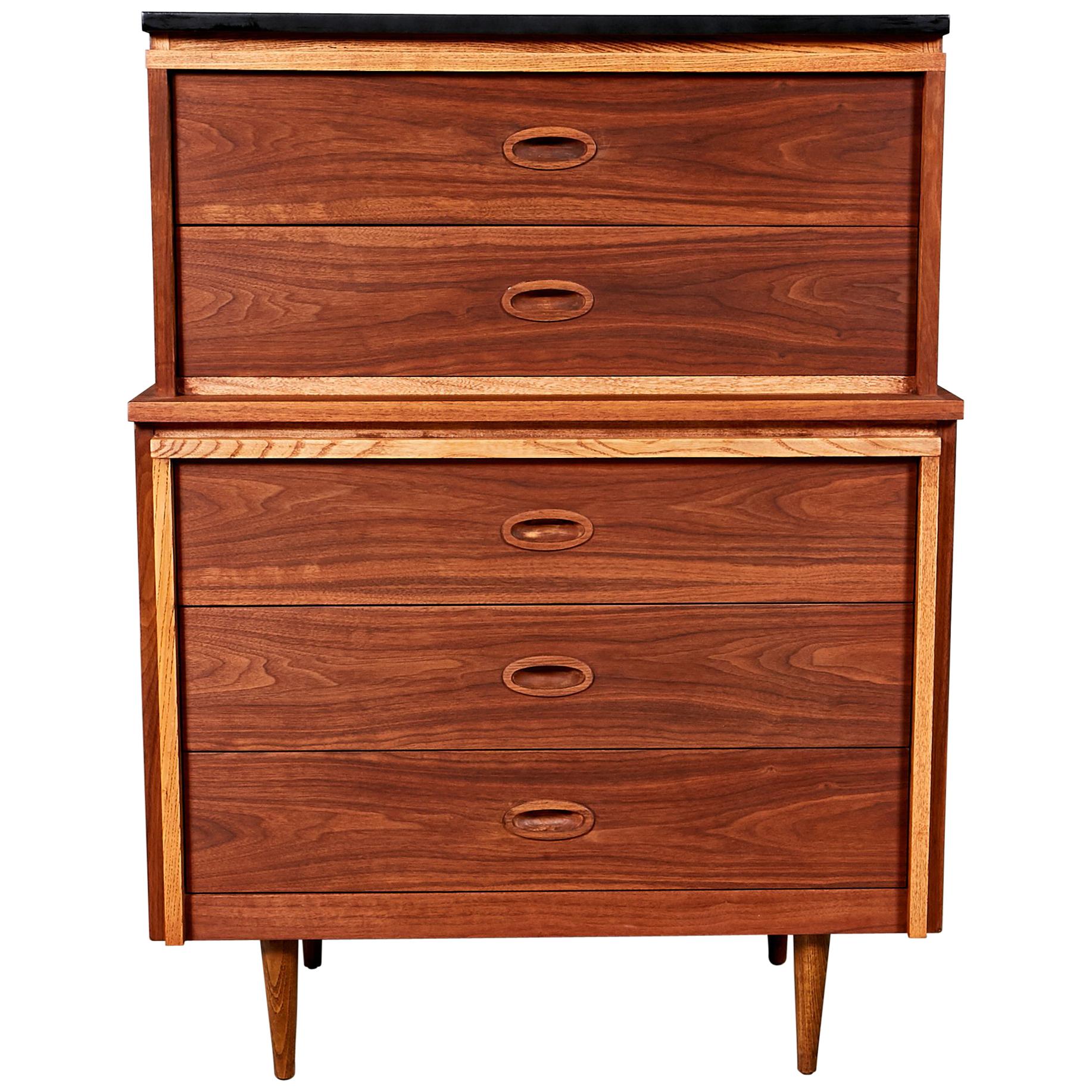 Mid-Century Modern Walnut High Boy Dresser For Sale