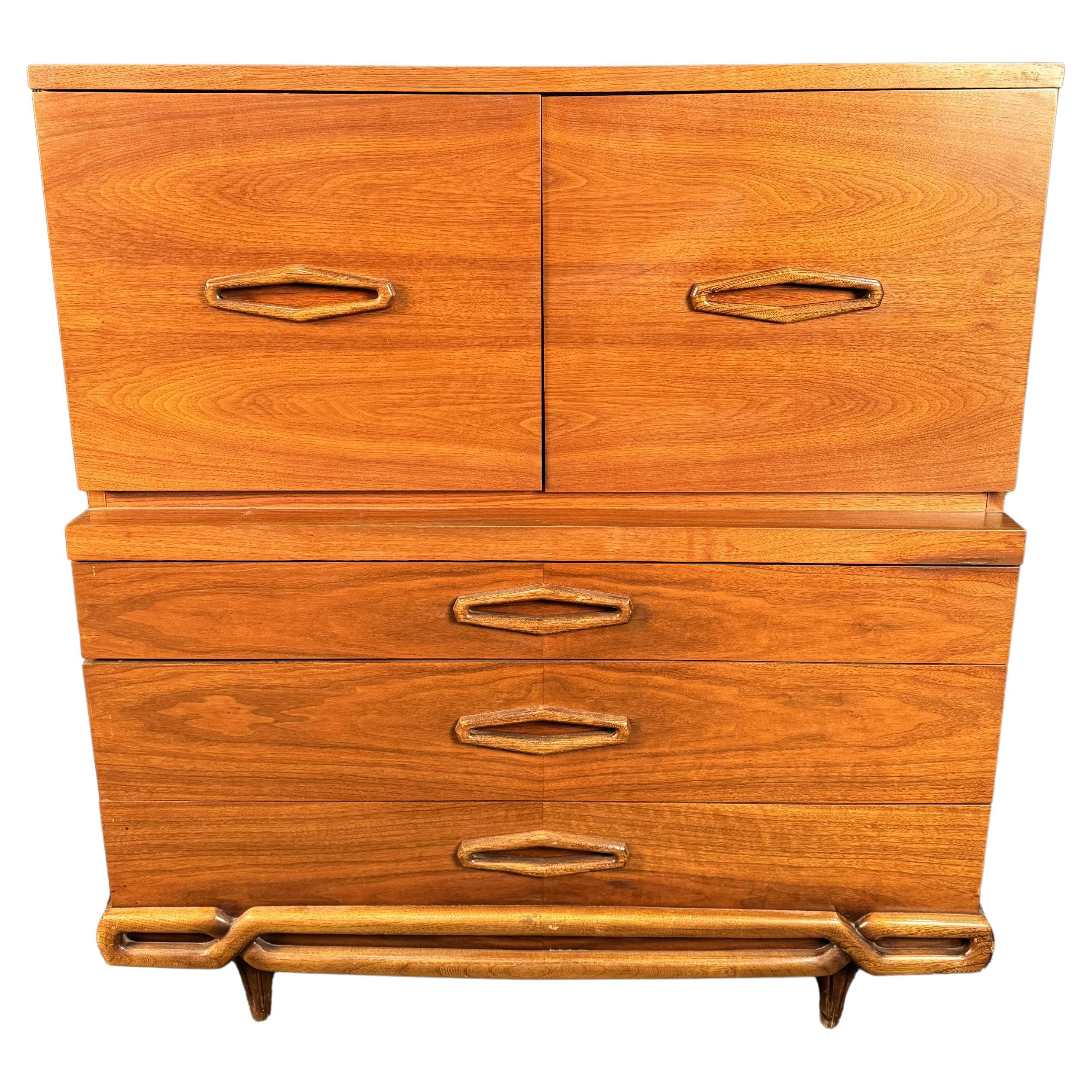 Mid-Century Modern Walnut Highboy Dresser For Sale
