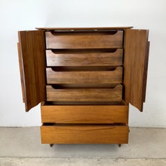 Mid-Century Modern Walnut Highboy Chest with Sculptural Details