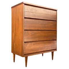 Newly Refinished -Mid-Century Modern Walnut Highboy Dresser by Bassett Furniture
