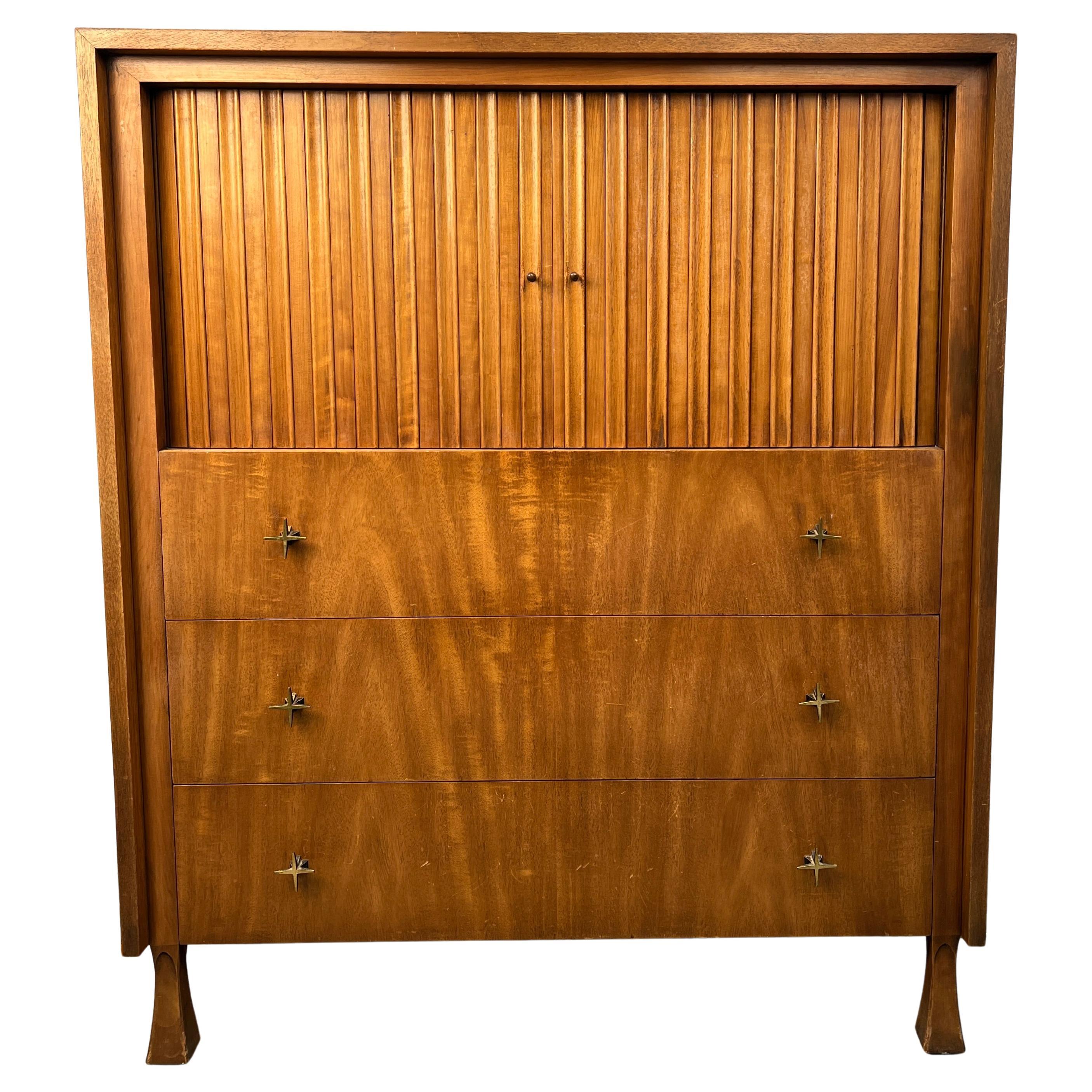 Mid-Century Modern Walnut Highboy Dresser by John Widdicomb