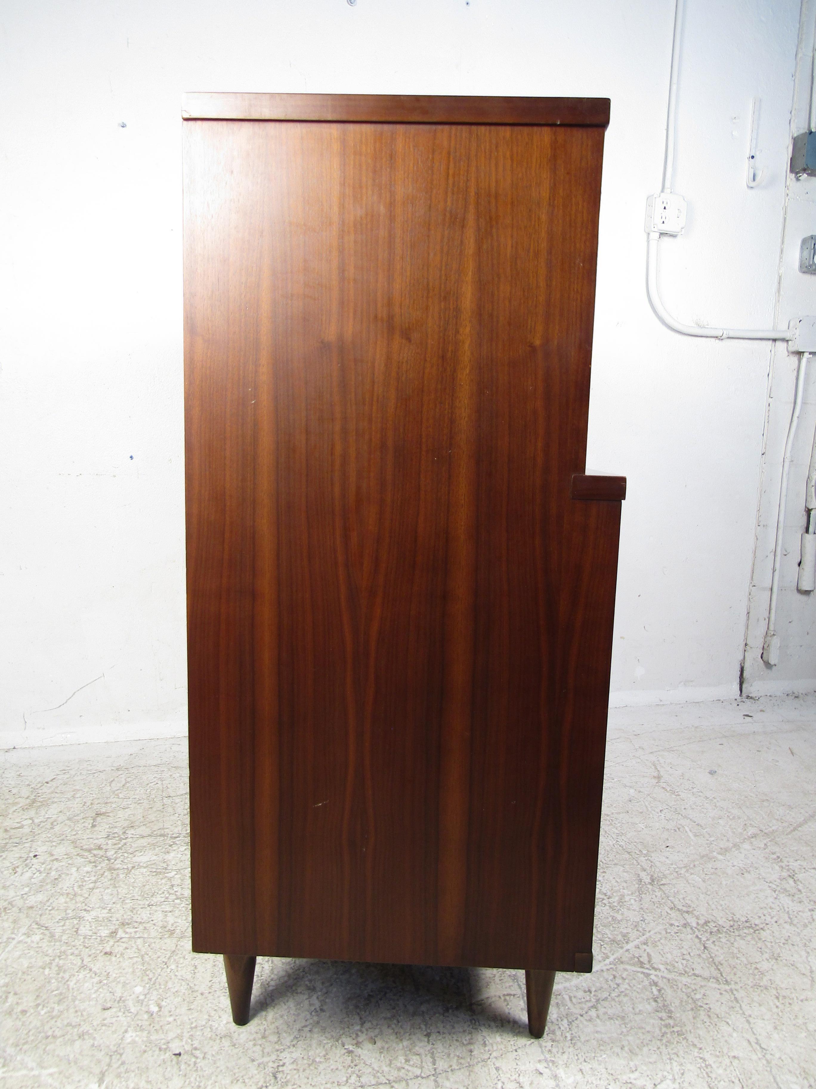 Metal Mid-Century Modern Walnut Highboy Dresser - Kent Coffey's 