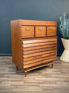 Newly Refinished - Mid-Century Modern Walnut Highboy Dresser by Merton Gershun