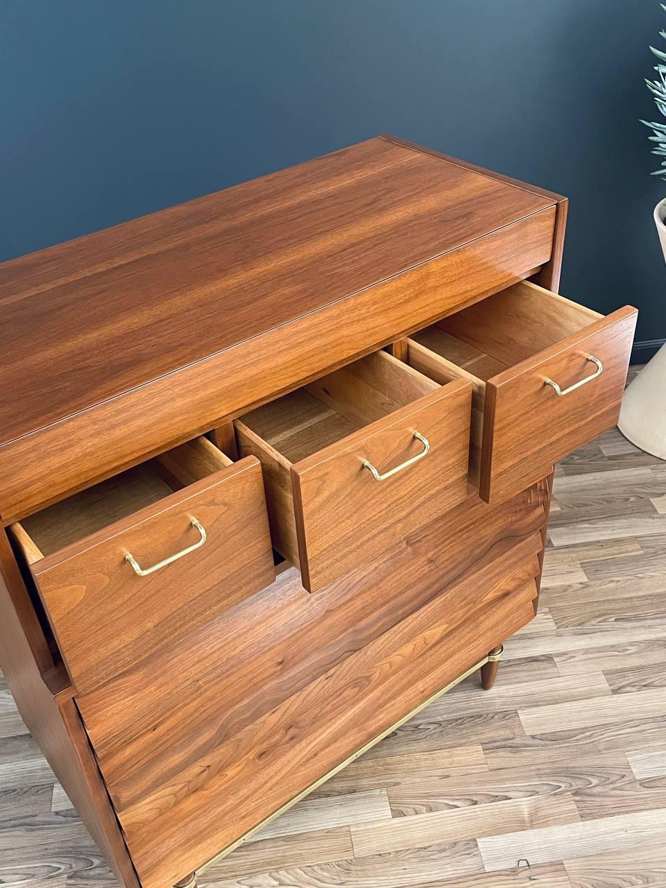Newly Refinished - Mid-Century Modern Walnut Highboy Dresser by Merton Gershun In Excellent Condition For Sale In Los Angeles, CA